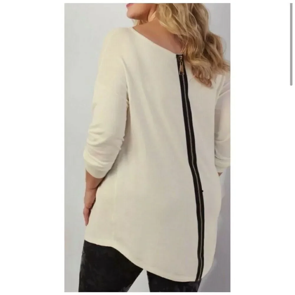 Soft Surroundings Marguiles Zip Back Tunic Sweater Top Ivory Size S